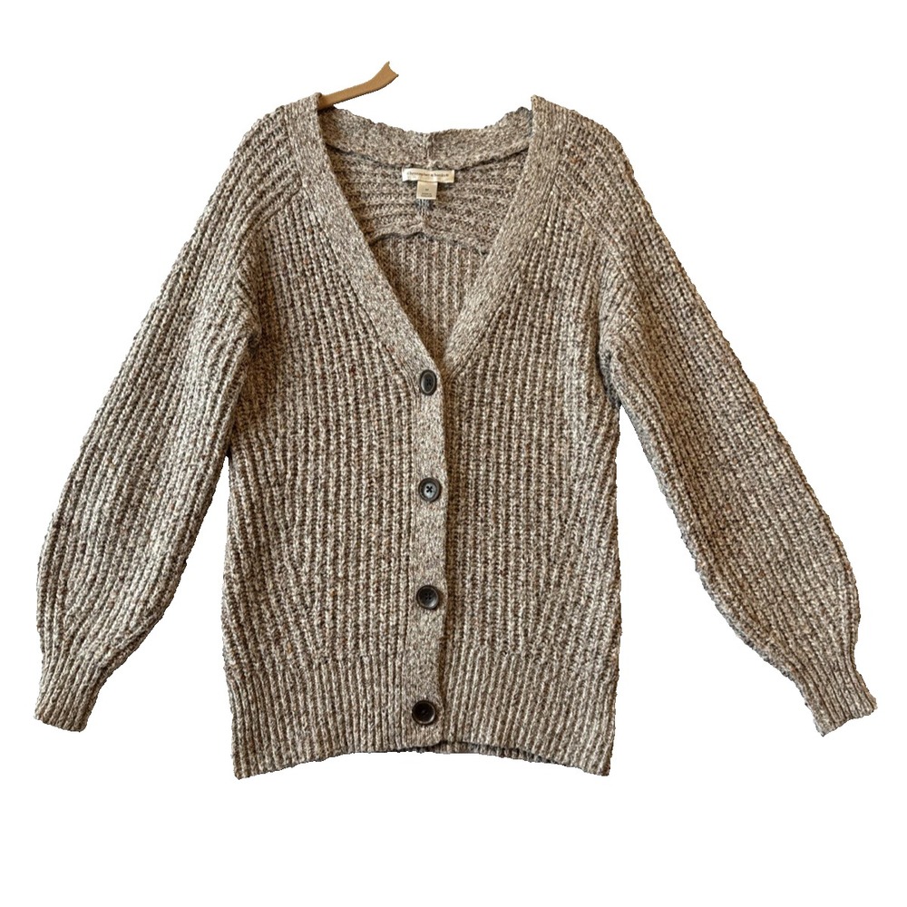 Christopher & Banks Chunky Knit Cardigan Sweater M Beige Marled Cottagecore Cozy